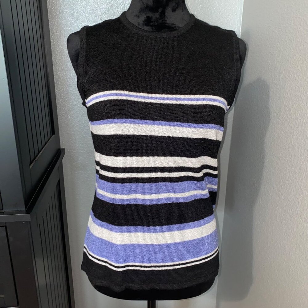 Sag Harbor Petite Tank Top Womens‎ Medium Black Stripes Dark Academia Preppy